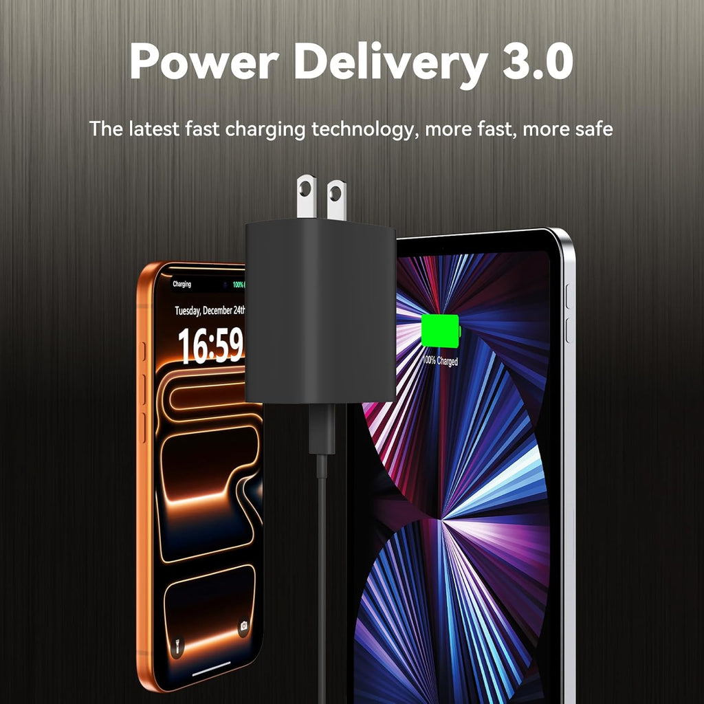 20W PD 3.0 USB C Fast Charger, 10FT Long Cable, Compatible with Phone 17/16/15 Pro Max/Air, Ipad Pro/Air/Mini 10Th Gen, Android