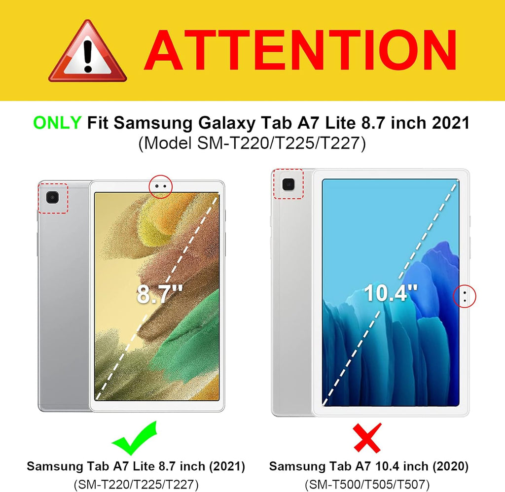 Keyboard Case for Samsung Galaxy Tab A7 Lite 8.7 Inch 2021 Model (SM-T220/T225/T227), Slim Lightweight Stand Cover with Magnetically Detachable Wireless Bluetooth Keyboard, Black