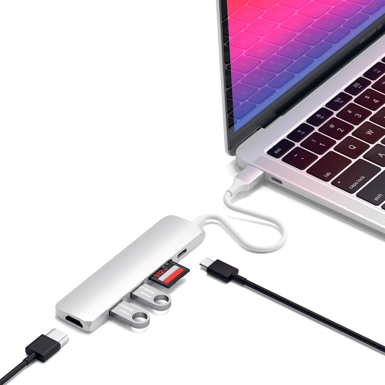 USB C Hub Slim Multiport Adapter V2 with 60W USB C PD, 4K HDMI (60Hz), Micro/Sd Card Readers, USB 3.0, for Macbook Air/Pro M5/M4, Ipad Air/Pro M5/M4, Mac Mini, Imac - Silver